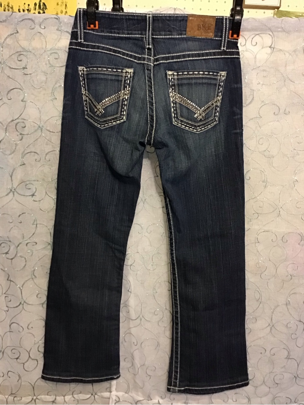 BKE Dark Blue Flare Jeans with Contrast Stitching - Picture 4 of 8